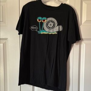 Black Graphic T-Shirt with Cartoon Snail Design